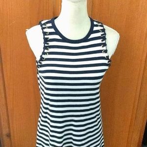 Michael Kors Sleeveless Sweater Dress, Size Small Striped Navy Blue grom…